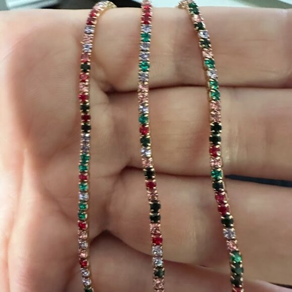 Gold Tone Rhinestone Bangle Bracelets Set Of 3 Multicolor - Picture 5 of 5